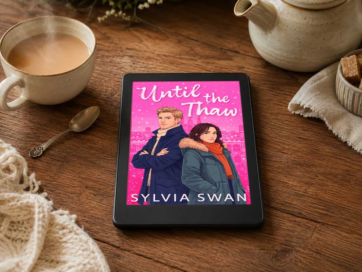 Until the Thaw ebook shown on a tea table